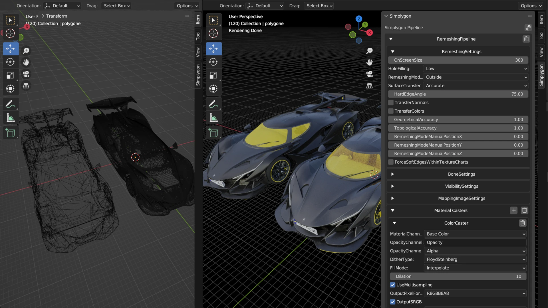 Image showing optimized car using Simplygon in Blender