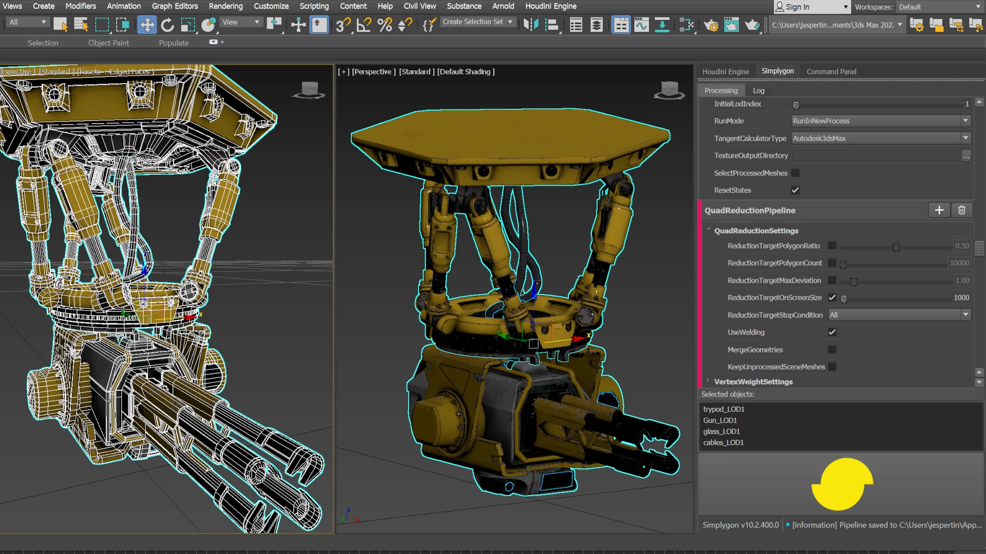 Asset afterquad reduction in 3ds Max plugin