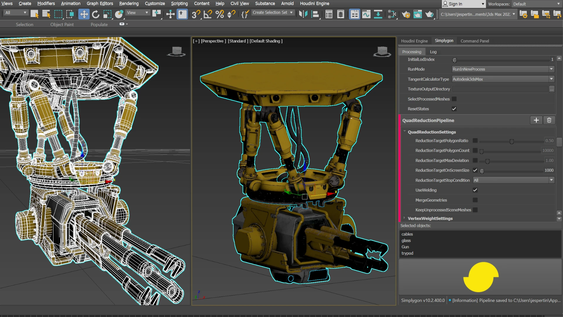 Asset before quad reduction in 3ds Max plugin