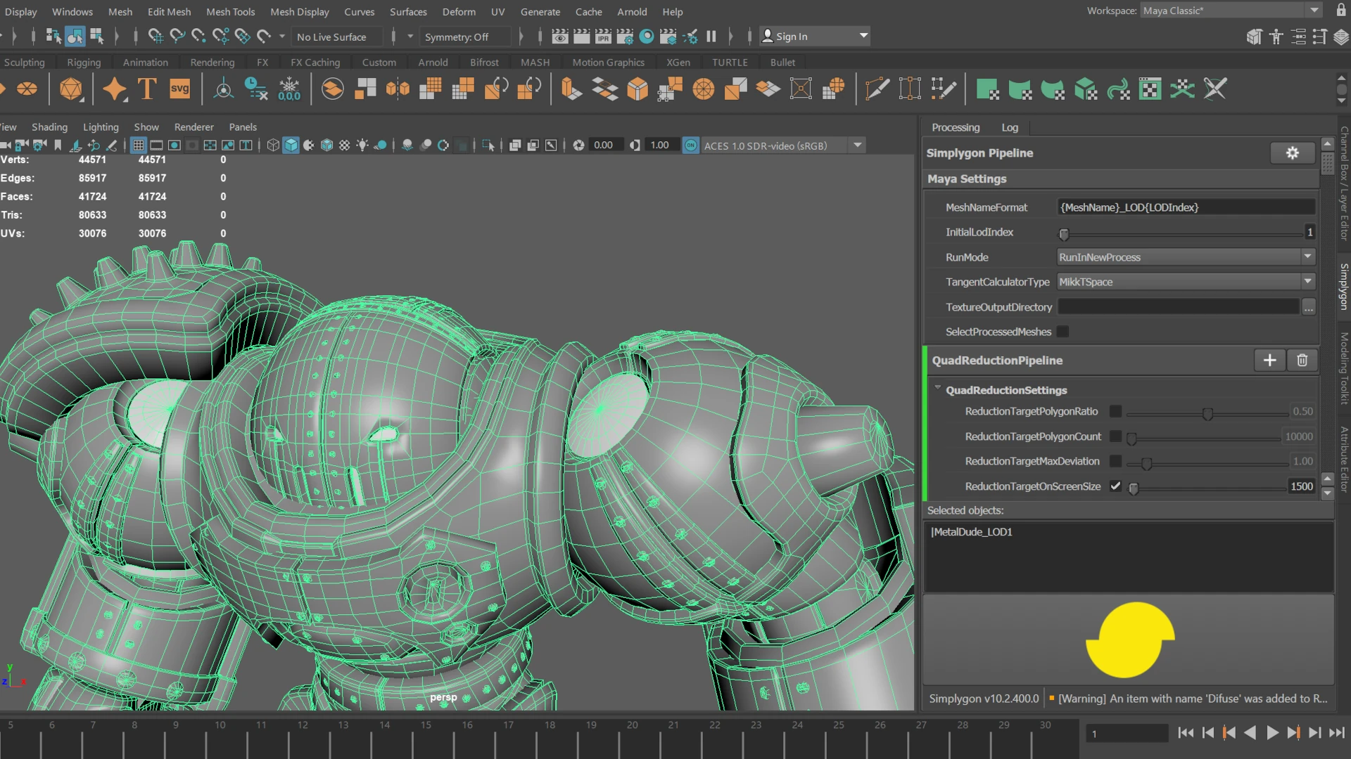 Quad assets after the optimization in Maya plugin