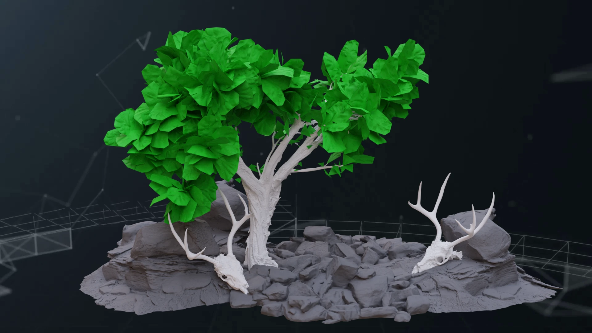 Tree asset with vertex coloring of the foliage